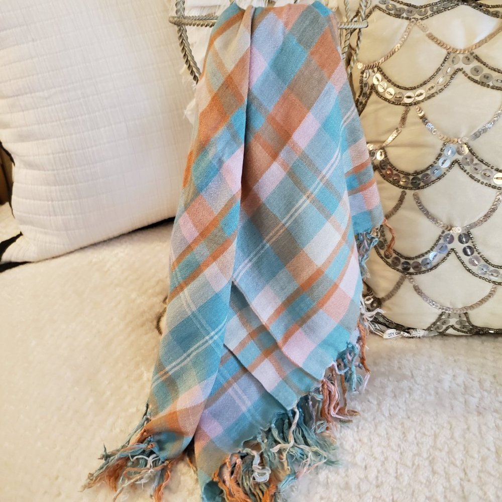 Multi Color Square Scarf With Fringe - image 4